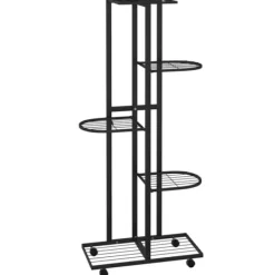 Plantestativer^The Living Store blomsterstativ 5 niveauer med hjul 44x23x100 cm jern sort - Planteborde