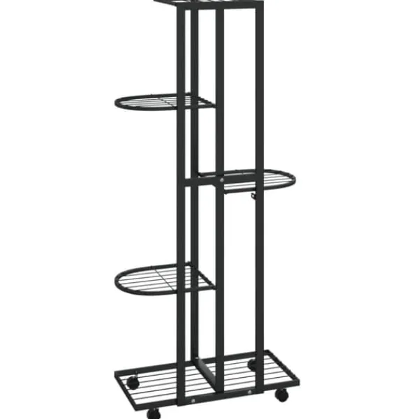 Plantestativer^The Living Store blomsterstativ 5 niveauer med hjul 44x23x100 cm jern sort - Planteborde