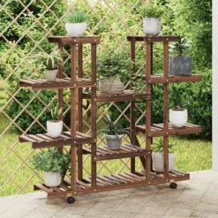 New The Living Store blomsterstativ med hjul 110x25x115 cm massivt fyrretræ - Planteborde Plantestativer
