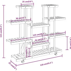 New The Living Store blomsterstativ med hjul 110x25x115 cm massivt fyrretræ - Planteborde Plantestativer