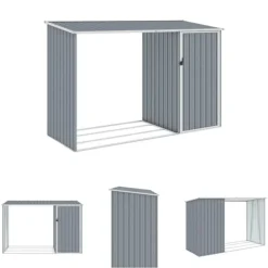 Skure, Garager & Carports^The Living Store brændeskur 245x98x159 cm galvaniseret stål grå - Skure & Redskabsskure