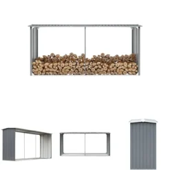 Tilbehør Til Brændeovne & Pejse^The Living Store brændeskur til haven galvaniseret stål 330 x 92 x 153 cm grå - Brændekurve – tilbehør