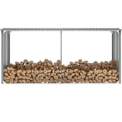 Tilbehør Til Brændeovne & Pejse^The Living Store brændeskur til haven galvaniseret stål 330 x 92 x 153 cm grå - Brændekurve – tilbehør