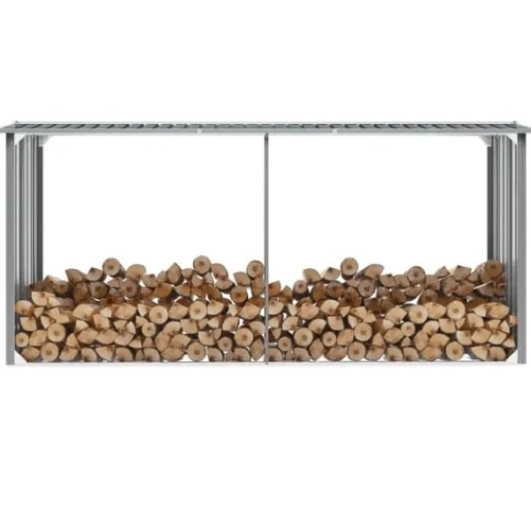 Tilbehør Til Brændeovne & Pejse^The Living Store brændeskur til haven galvaniseret stål 330 x 92 x 153 cm grå - Brændekurve – tilbehør