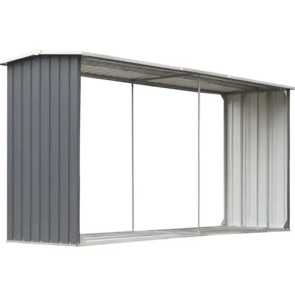 Tilbehør Til Brændeovne & Pejse^The Living Store brændeskur til haven galvaniseret stål 330 x 92 x 153 cm grå - Brændekurve – tilbehør