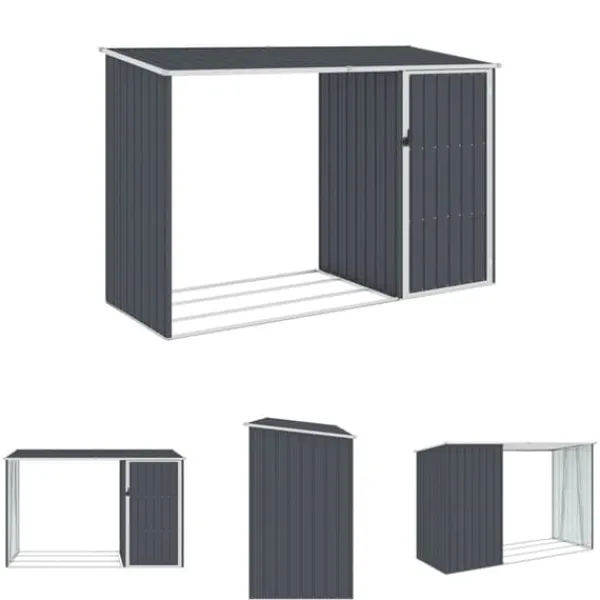 Hot The Living Store brændeskur 245x98x159 cm galvaniseret stål antracitgrå - Skure & Redskabsskure Skure, Garager & Carports
