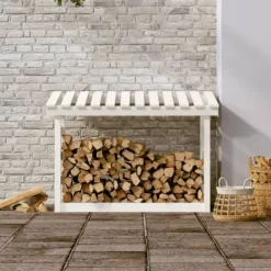 Tilbehør Til Brændeovne & Pejse^The Living Store brændestativ 108x64,5x78 cm massivt fyrretræ hvid - Brændekurve – tilbehør