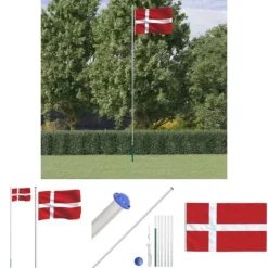 Flag & Vindposer^The Living Store Danmark flag og flagstang 6,23 m aluminium - Flag & vimpler