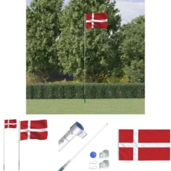 Outlet The Living Store Danmark flag og flagstang 5,55 m aluminium - Flag & vimpler Flag & Vindposer