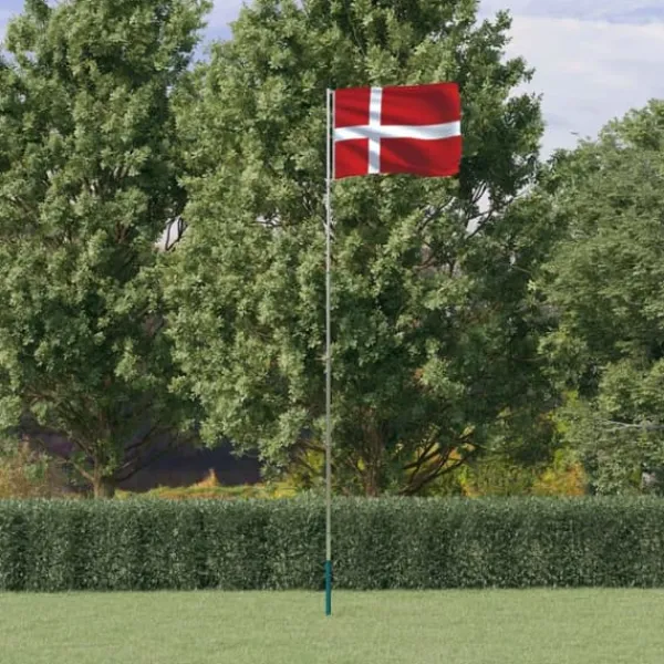 Outlet The Living Store Danmark flag og flagstang 5,55 m aluminium - Flag & vimpler Flag & Vindposer
