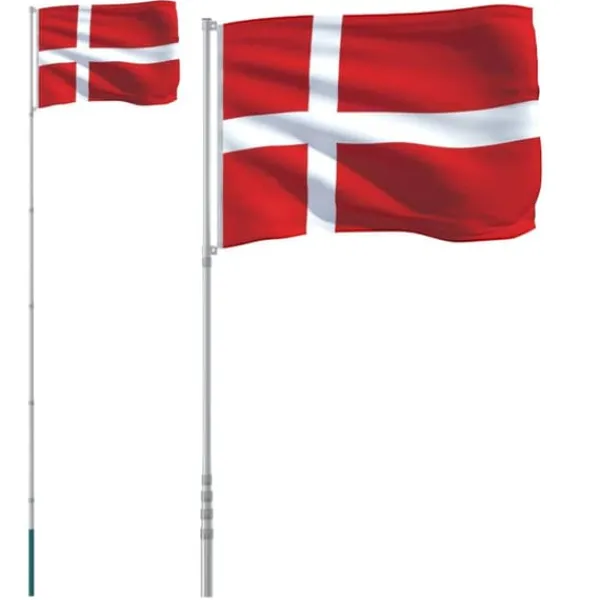 Outlet The Living Store Danmark flag og flagstang 5,55 m aluminium - Flag & vimpler Flag & Vindposer