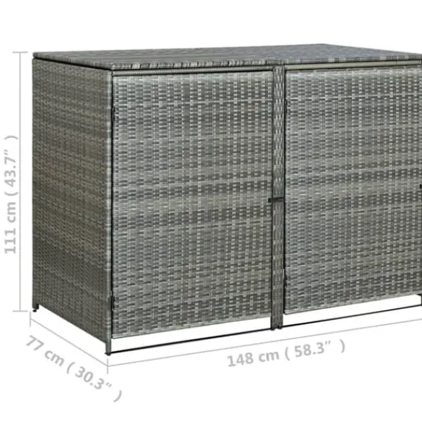 Outlet The Living Store dobbelt skraldespandsskjuler 148x77x111 cm polyrattan grå - Skure & Redskabsskure Skure, Garager & Carports