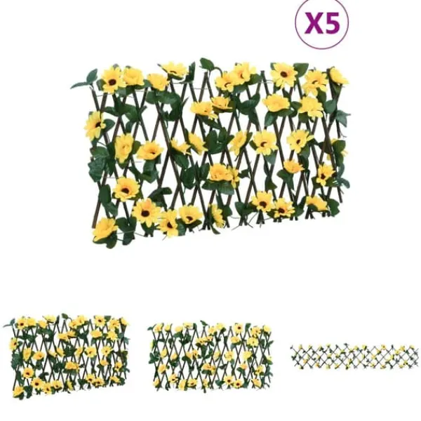 Sale The Living Store espalierer med kunstig vedbend 5 stk. 180x20 cm udvidelig gul - Havehegn Buer, Spalier, Lysthuse Uden Tag