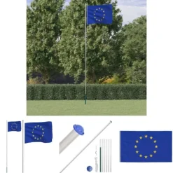 Flag & Vindposer^The Living Store Europaflag og flagstang 6,23 m aluminium - Flag & vimpler