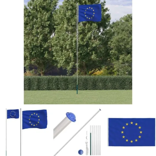 Flag & Vindposer^The Living Store Europaflag og flagstang 6,23 m aluminium - Flag & vimpler