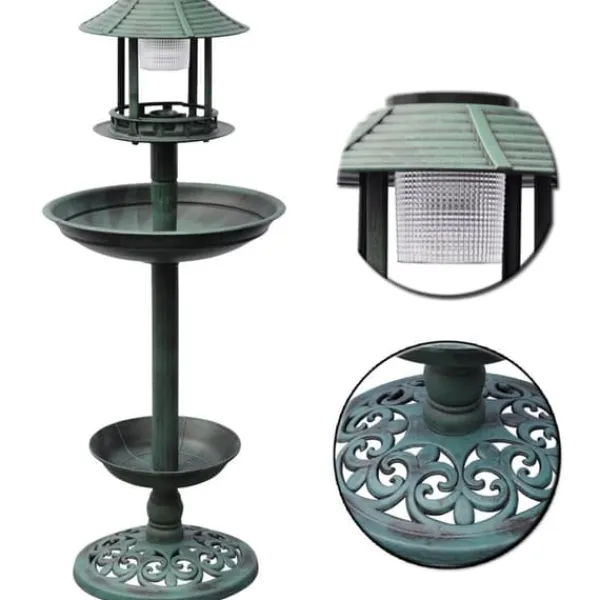 Til Fugle & Småvildt^The Living Store fuglebad/ foderbræt med solcellelampe - Fuglebade