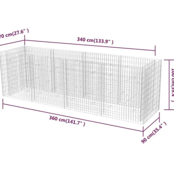 Krukker & Plantebeholdere^The Living Store gabion-højbed 360x90x100 cm stål - Plantekrukker