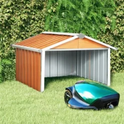 Clearance The Living Store garage til robotplæneklipper 92x97x63 cm galvaniseret stål brun - Skure & Redskabsskure Skure, Garager & Carports