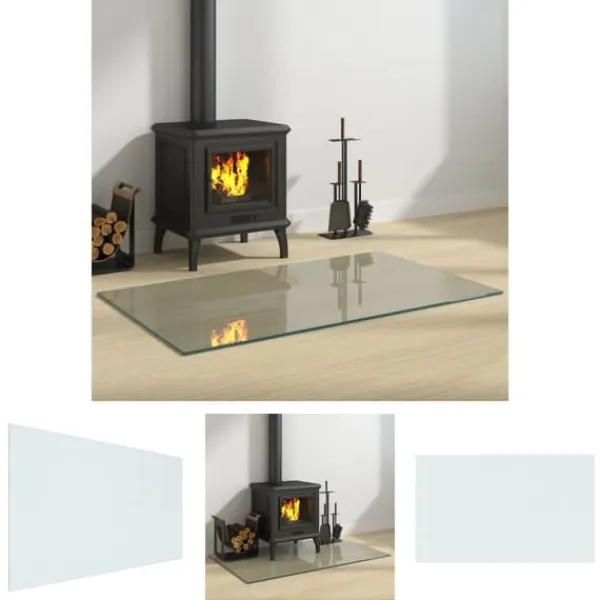 Tilbehør Til Brændeovne & Pejse^The Living Store glasplade til pejs 100x60 cm rektangulær - Glas