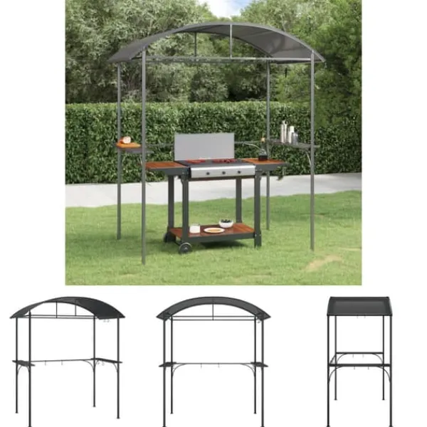 Telte & Lysthuse^The Living Store grillpavillon med sidehylder 220x115x230 cm stål antracitgrå - Festtelte & havepavilloner