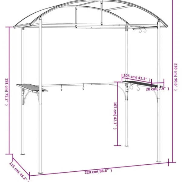 Telte & Lysthuse^The Living Store grillpavillon med sidehylder 220x115x230 cm stål antracitgrå - Festtelte & havepavilloner
