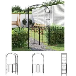 Discount The Living Store havebue med låge 108x45x235 cm stål sort - Havebuer, espalierer & pergolaer Buer, Spalier, Lysthuse Uden Tag