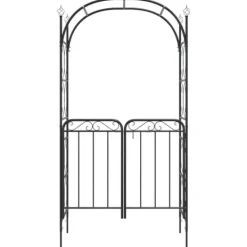 Discount The Living Store havebue med låge 108x45x235 cm stål sort - Havebuer, espalierer & pergolaer Buer, Spalier, Lysthuse Uden Tag