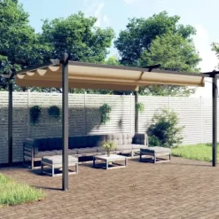 Online The Living Store havepavillon med sammenrulleligt tag 4x3 m gråbrun - Festtelte & havepavilloner Buer, Spalier, Lysthuse Uden Tag
