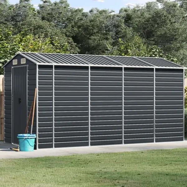 Skure, Garager & Carports^The Living Store haveskur 191x385x198 cm galvaniseret stål antracitgrå - Skure & Redskabsskure