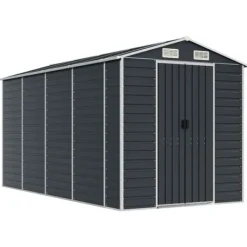 Skure, Garager & Carports^The Living Store haveskur 191x385x198 cm galvaniseret stål antracitgrå - Skure & Redskabsskure