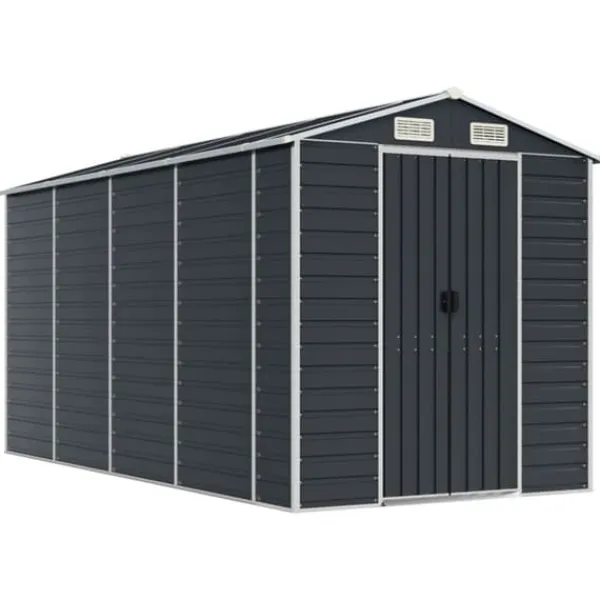 Skure, Garager & Carports^The Living Store haveskur 191x385x198 cm galvaniseret stål antracitgrå - Skure & Redskabsskure