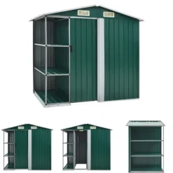 Best The Living Store haveskur med reol 205x130x183 cm jern grøn - Skure & Redskabsskure Skure, Garager & Carports