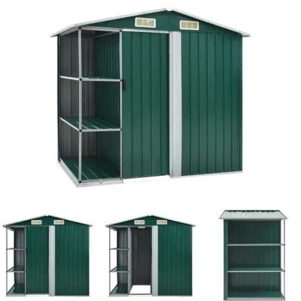 Best The Living Store haveskur med reol 205x130x183 cm jern grøn - Skure & Redskabsskure Skure, Garager & Carports