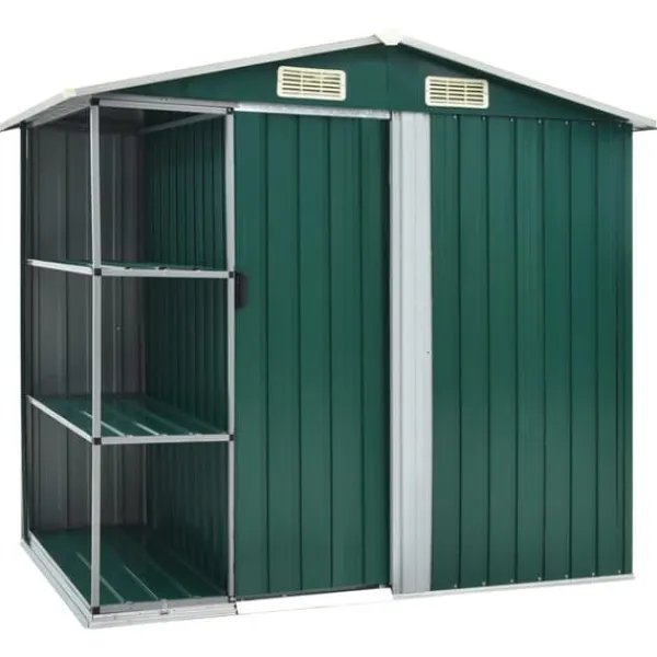 Best The Living Store haveskur med reol 205x130x183 cm jern grøn - Skure & Redskabsskure Skure, Garager & Carports