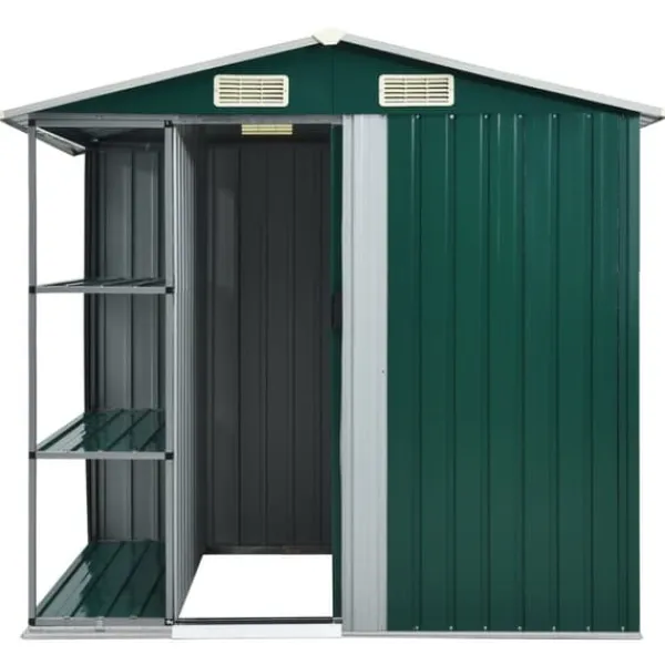 Best The Living Store haveskur med reol 205x130x183 cm jern grøn - Skure & Redskabsskure Skure, Garager & Carports