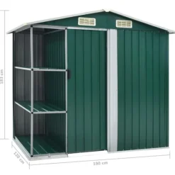 Best The Living Store haveskur med reol 205x130x183 cm jern grøn - Skure & Redskabsskure Skure, Garager & Carports
