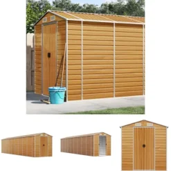 The Living Store haveskur 191x810x198 cm galvaniseret stål lysebrun - Skure & Redskabsskure Skure, Garager & Carports