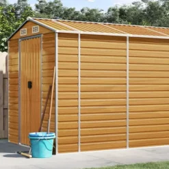 The Living Store haveskur 191x810x198 cm galvaniseret stål lysebrun - Skure & Redskabsskure Skure, Garager & Carports