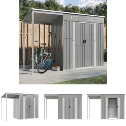 Discount The Living Store haveskur med udvidet tag 277x110,5x181 cm stål lysegrå - Skure & Redskabsskure Skure, Garager & Carports