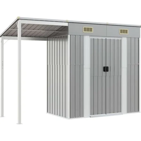 Discount The Living Store haveskur med udvidet tag 277x110,5x181 cm stål lysegrå - Skure & Redskabsskure Skure, Garager & Carports