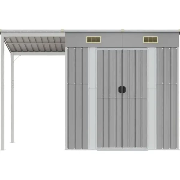 Discount The Living Store haveskur med udvidet tag 277x110,5x181 cm stål lysegrå - Skure & Redskabsskure Skure, Garager & Carports