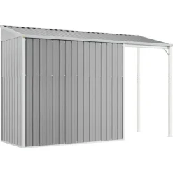 Discount The Living Store haveskur med udvidet tag 277x110,5x181 cm stål lysegrå - Skure & Redskabsskure Skure, Garager & Carports
