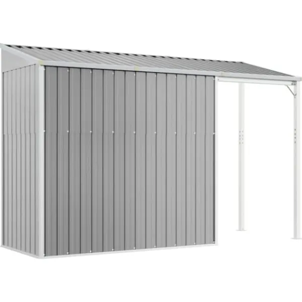 Discount The Living Store haveskur med udvidet tag 277x110,5x181 cm stål lysegrå - Skure & Redskabsskure Skure, Garager & Carports