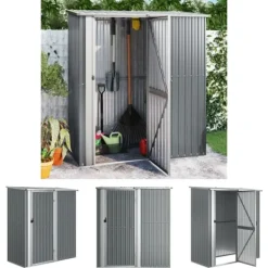 Sale The Living Store haveskur 180,5x97x209,5 galvaniseret stål grå - Skure & Redskabsskure Skure, Garager & Carports