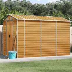 The Living Store haveskur 191x300x198 cm galvaniseret stål lysebrun - Skure & Redskabsskure Skure, Garager & Carports