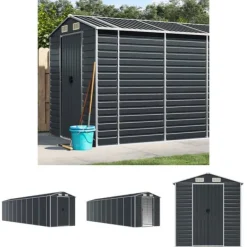 Best The Living Store haveskur 191x810x198 cm galvaniseret stål antracitgrå - Skure & Redskabsskure Skure, Garager & Carports