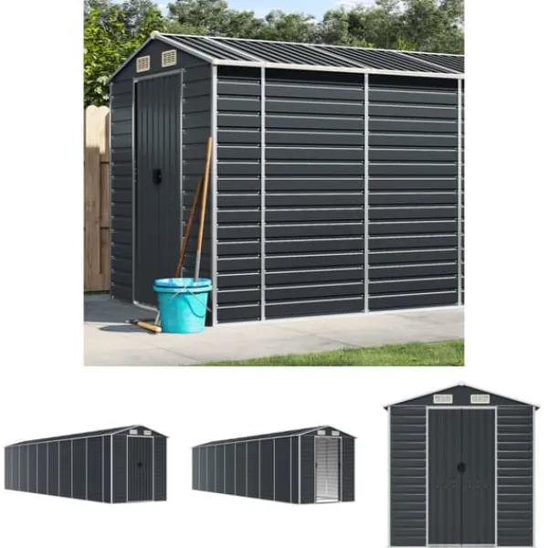 Best The Living Store haveskur 191x810x198 cm galvaniseret stål antracitgrå - Skure & Redskabsskure Skure, Garager & Carports