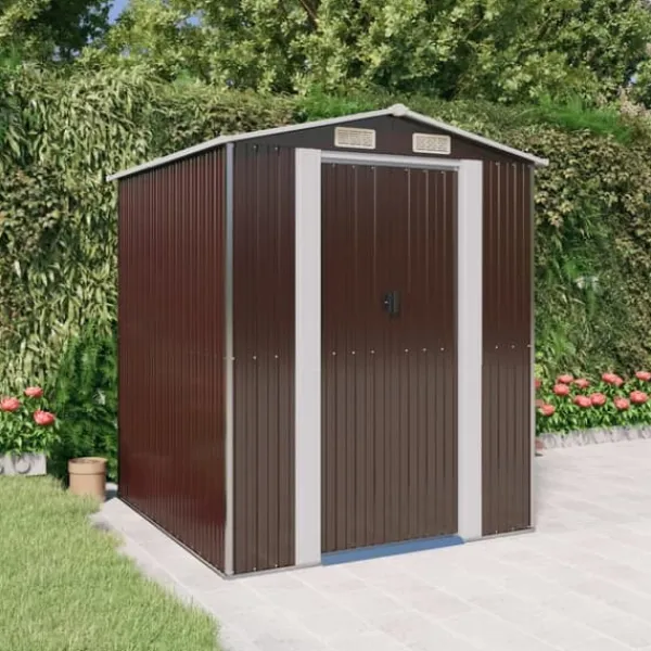 Skure, Garager & Carports^The Living Store haveskur 192x191x223 cm galvaniseret stål mørkebrun - Skure & Redskabsskure