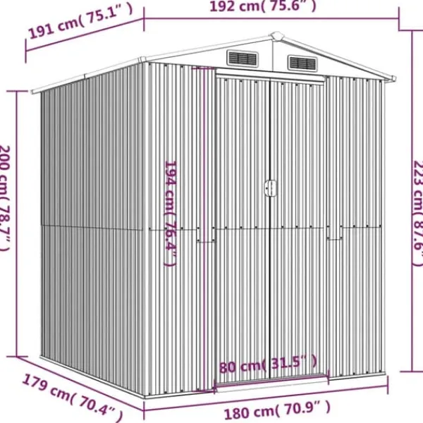 Skure, Garager & Carports^The Living Store haveskur 192x191x223 cm galvaniseret stål mørkebrun - Skure & Redskabsskure