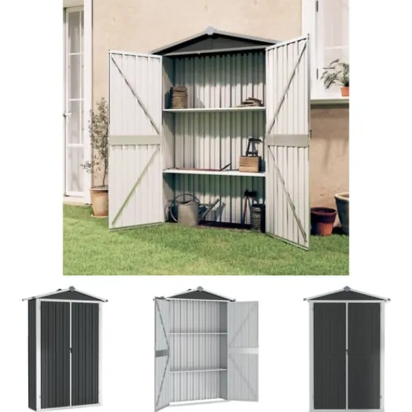 Skure, Garager & Carports^The Living Store haveskur 116x45x175 cm galvaniseret stål antracitgrå - Skure & Redskabsskure